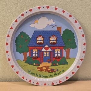 1980's Home Is Where The Heart Is Metal Serving Tray Plate Platter Party Vintage